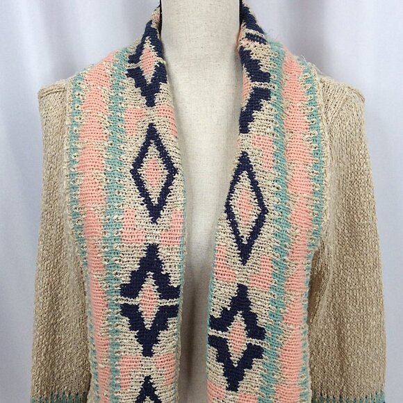 Blue B Collection Apricot Aztec Open Duster Cardigan Sweater Womens Size Medium - Picture 9 of 12